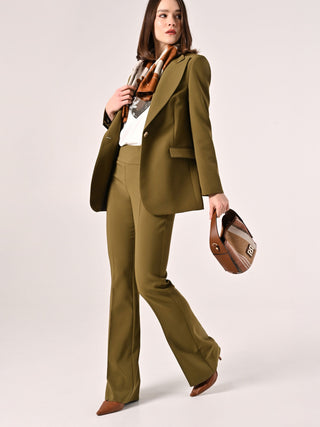 Flared Trousers in Military Green Technical Fabric