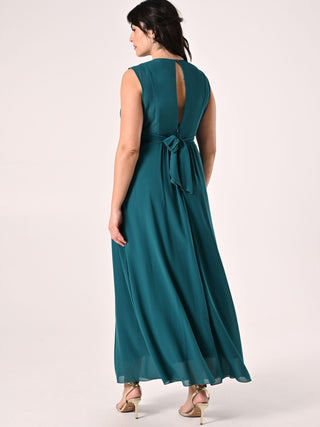 Long Curvy Dress in Royal Green with Rhinestone Piping