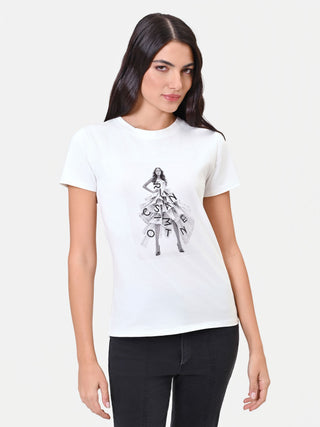 T-shirt en coton crème à imprimé graphique