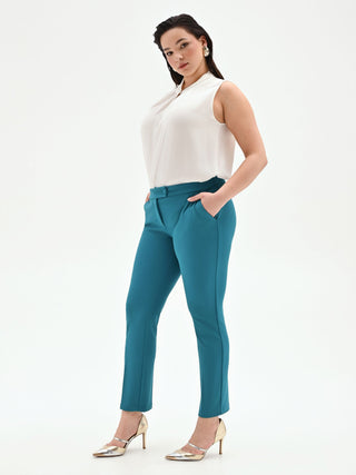 Curvy-Bügelfaltenhose aus Scuba-Crêpe in Petrol