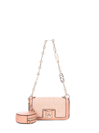 Mini Raffia-effect Shoulder Bag in Pink
