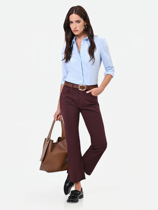 Pantalone cropped bordeaux rosso in twill di cotone