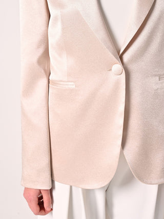 Beige One-breasted Jacket in Structured Satin