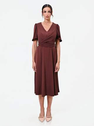 Brown Satin Midi Dress