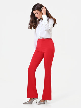Pantalone Flared Rosso in Tessuto Tecnico