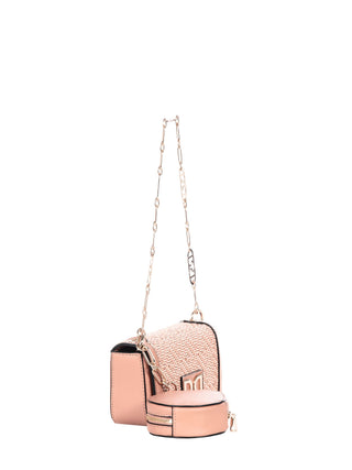 Mini Raffia-effect Shoulder Bag in Pink