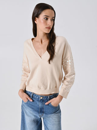 Maglia Beige con Maniche Paillettes