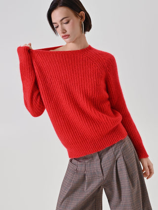 Red Mohair Blend Crewneck Sweater