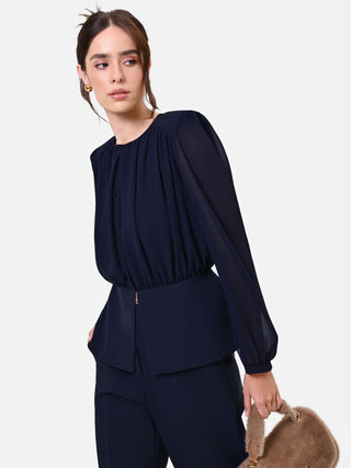Camicia Studio blu navy in georgette con baschina