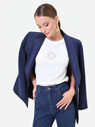 T-shirt panna bianco con dettaglio geometrico