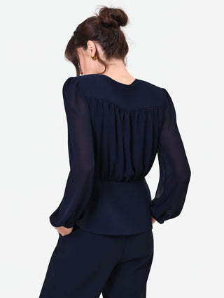Camicia Studio blu navy in georgette con baschina