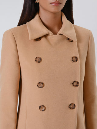 Camel Double-Breasted Maxi Coat