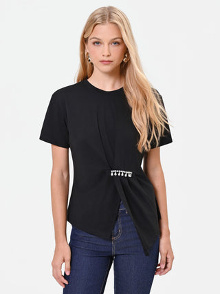 Black Asymmetrical T-Shirt with Jewel Detail