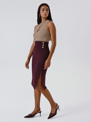 Burgundy Skirt with Decorative Buttons