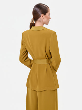 Veste droite vert olive avec ceinture à nouer