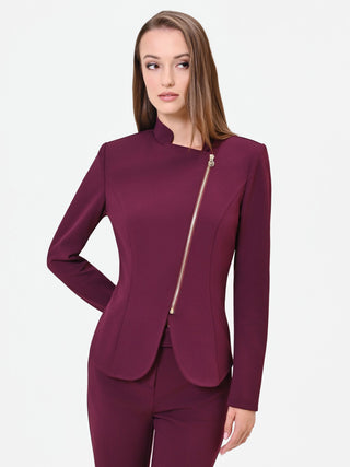 Burgundy Red Asymmetrical Zip Jacket