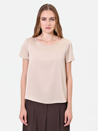 Blouse en satin beige taupe