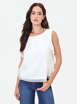 White Top with Ruffled Armholes