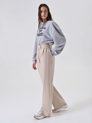 Beige Palazzo Trousers with Drawstring