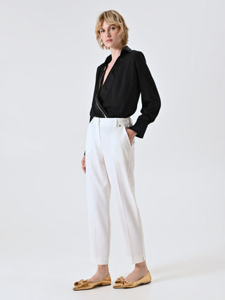 White Trousers with Covered Button
