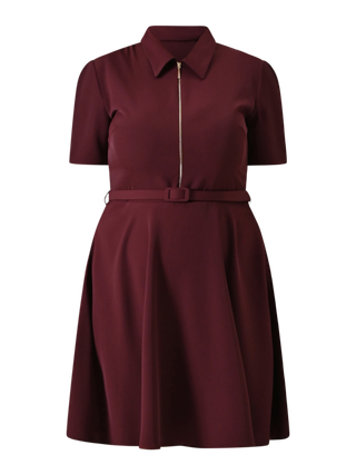 Robe Curvy bordeaux avec fermeture éclair et col