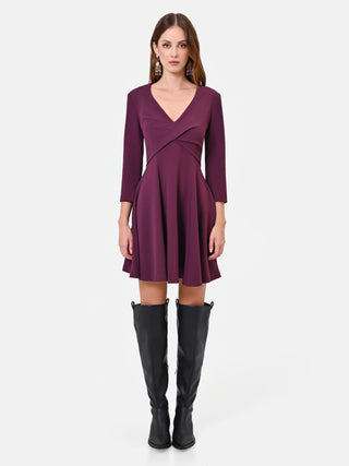 Burgundy Dress with Crossover Bodice