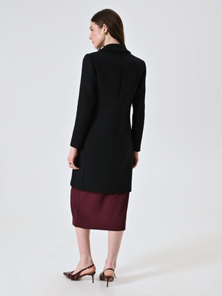 Black Double-Breasted Coat with Peak Lapels