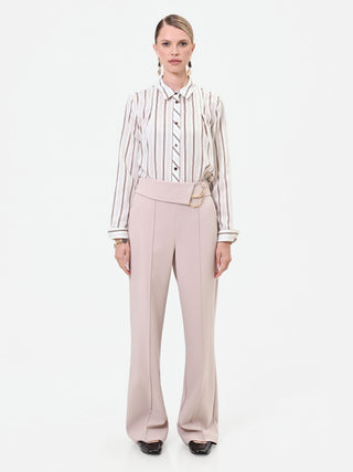 High-Waisted Taupe Beige Trousers with Chain Detail