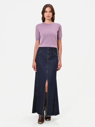 Maglia in lana rosa a maniche corte
