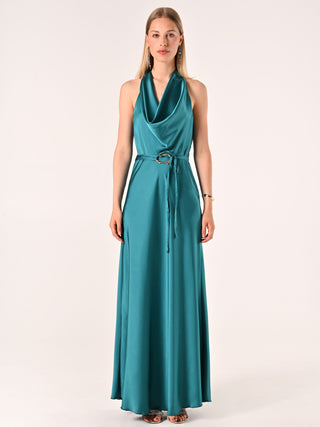 Langes Kleid aus Satin in Grün