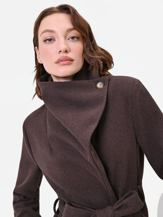 Cappotto lungo marrone moro a portafoglio misto viscosa