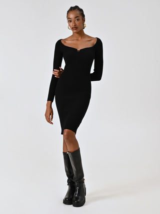 Black Ribbed Knit Dress