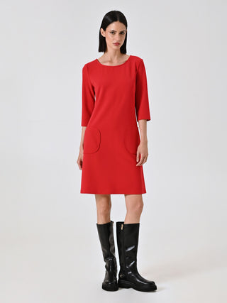 Abito Rosso con Tasche Applicate