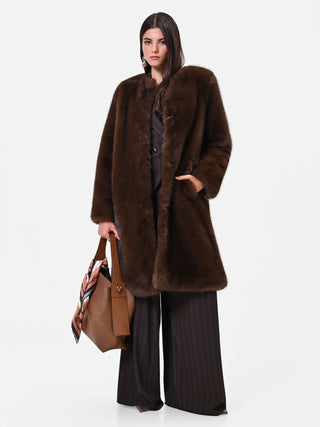 Dark Brown Faux Fur Collarless Coat Giorgia Palmas X Rinascimento