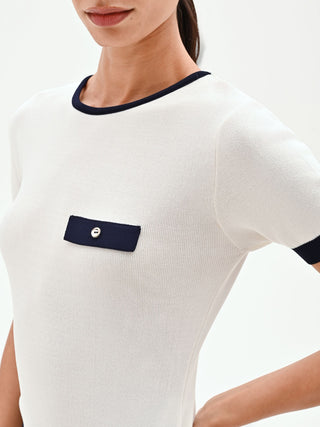 Maglia bicolore panna con profili a contrasto