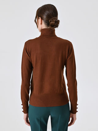 Col roulé en maille marron