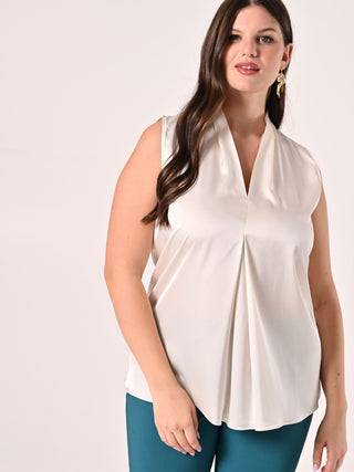 Curvy-Bluse aus Satin in Weiß