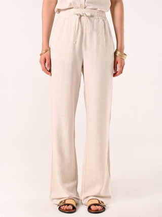 Pantalon ample beige en lin et coton