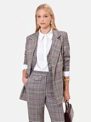 Giacca doppiopetto tortora beige principe di galles in poliviscosa