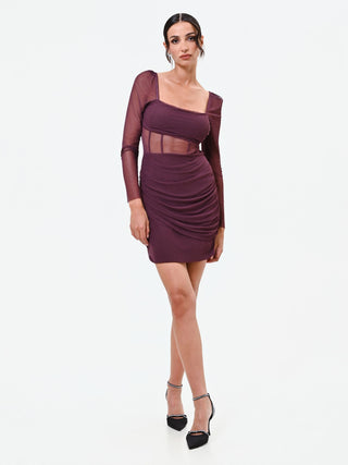 Burgundy Tulle Mini Dress with Boned Bodice