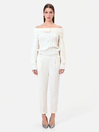Pantalone panna cropped con risvolto