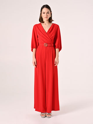Red Jumpsuit with Monogram Belt