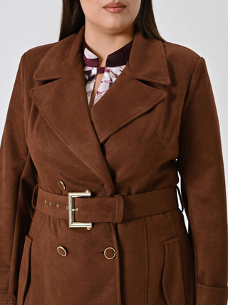 Curvy Suede-effect Trench Coat
