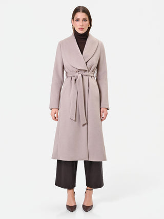Cappotto midi tortora beige con cintura