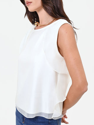 White Top with Ruffled Armholes