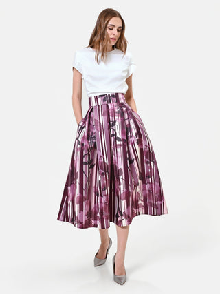 Jupe midi plissée bordeaux à imprimé floral