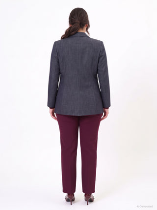 Navy Blue Single-Breasted Curvy Jacket with Gold Buttons