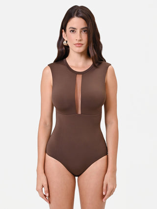 Brown Microfibre Body with Tulle Insert