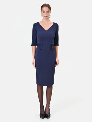 Abito tubino blu navy con fiocchi laterali