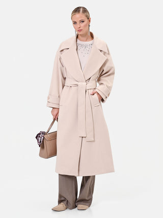 Cappotto lungo tortora beige a vestaglia in velour